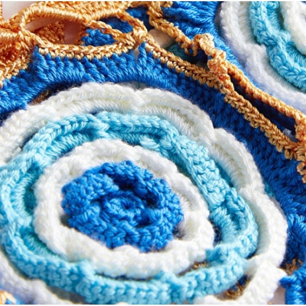 My Beachy Side Dress Zelda Crochet Mini Ivory Blue Womens Small NWT - Picture 9 of 14